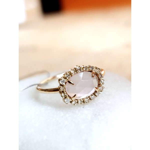 5 Octobre aukso žiedas su deimantais ir kvarcu